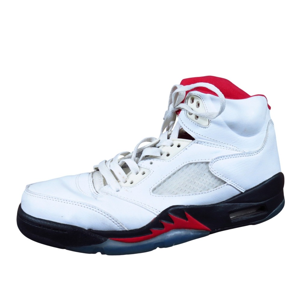 Nike Air Jordan 5 Retro Fire Red Men Basketball Shoes‎ Size 9.5 White Leather